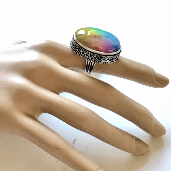 Exotic Rainbow Drusy Gemstone Ring - Vintage Style - Picture 9 of 9